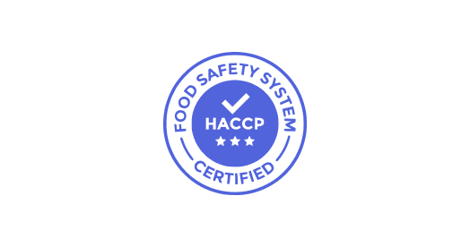 HACCP Certified food safety system logo with checkmark and three stars.