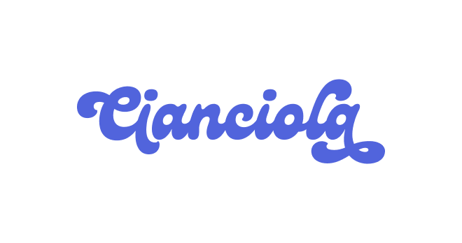 Cianciola logo in blue on a black background.