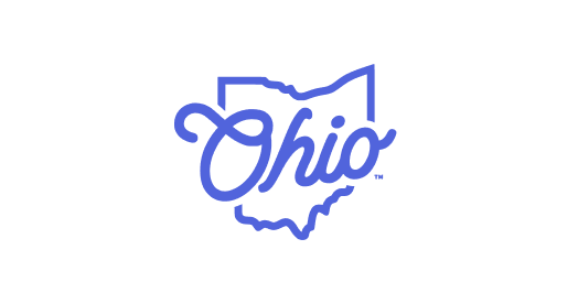Ohio state outline with the word "Ohio" written in cursive inside.