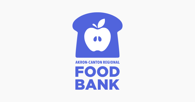 Logo of the Akron-Canton Regional Food Bank featuring a stylized slice of bread with an apple, representing food assistance and community support.