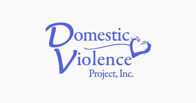 Domestic Violence Project, Inc. logo featuring stylized text and a heart shape.