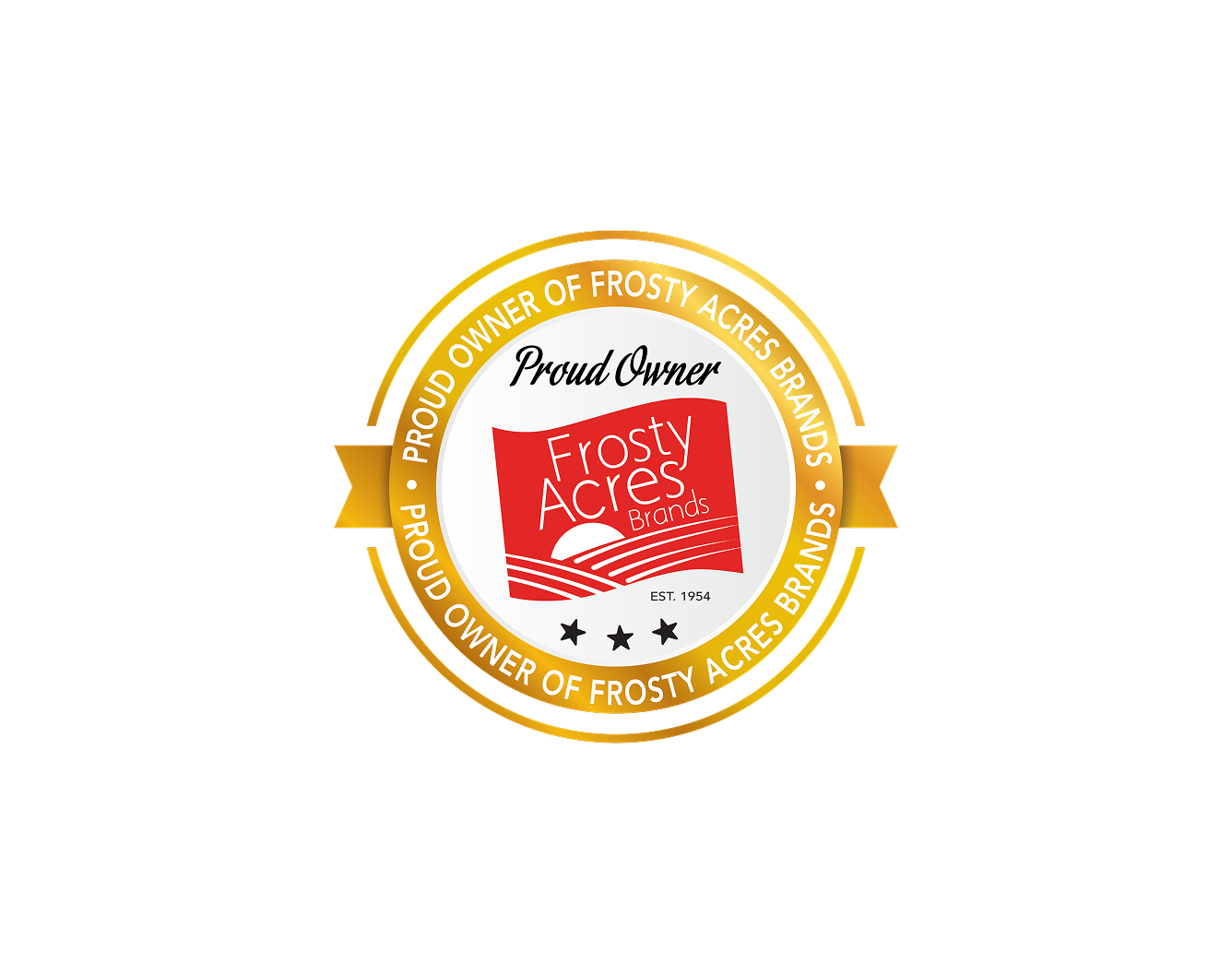 Logo of Frosty Acres Brands featuring the text "Proud Owner" and established year 1954, highlighting brand ownership and quality in frozen food products.