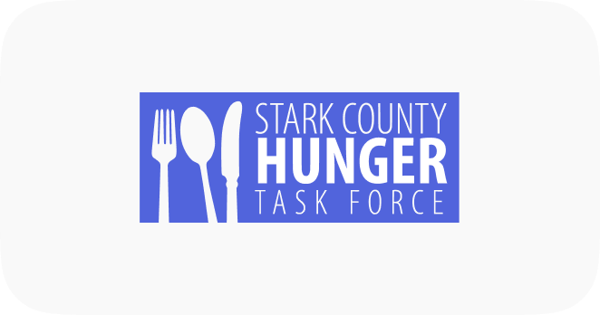Logo of the Stark County Hunger Task Force featuring utensils, emphasizing the organization's mission to combat hunger in Stark County.