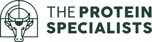 The Protein Specialists logo: stylized bull head inside a circle, text reads "The Protein Specialists