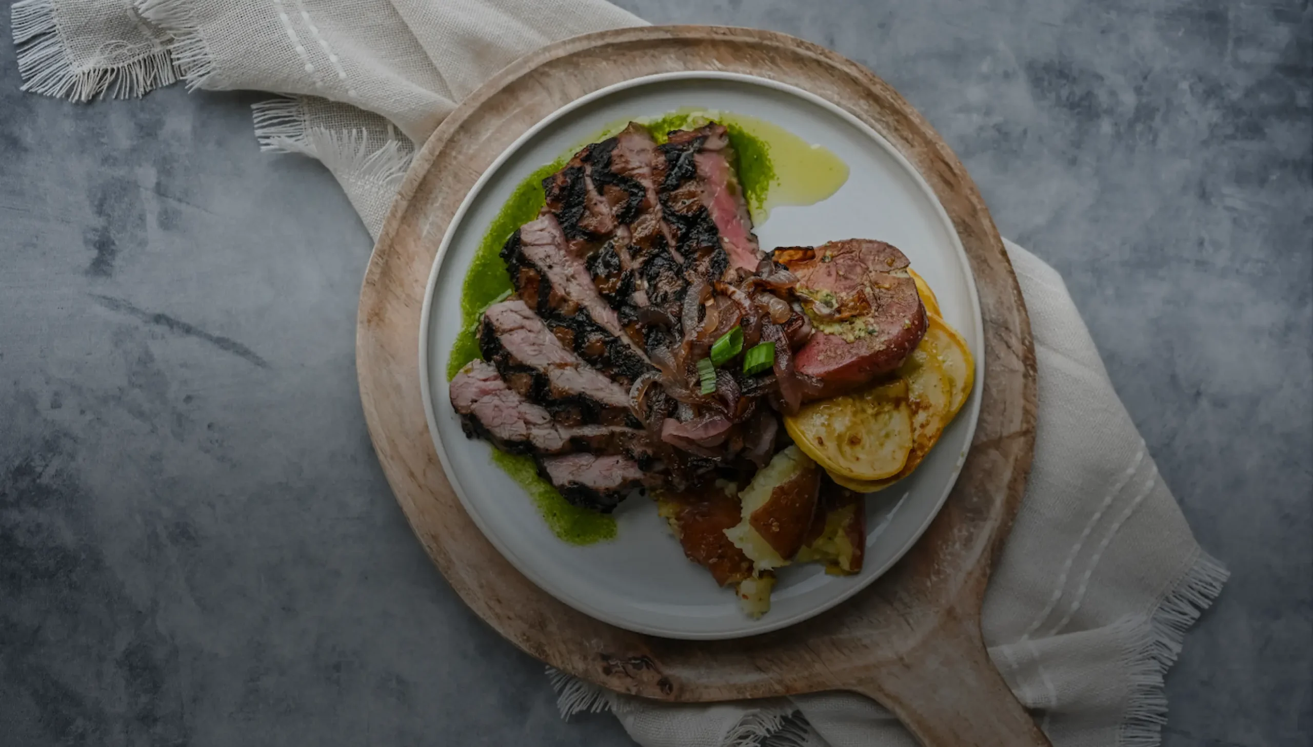 Argentine Skirt Steak with Smashed Potatoes